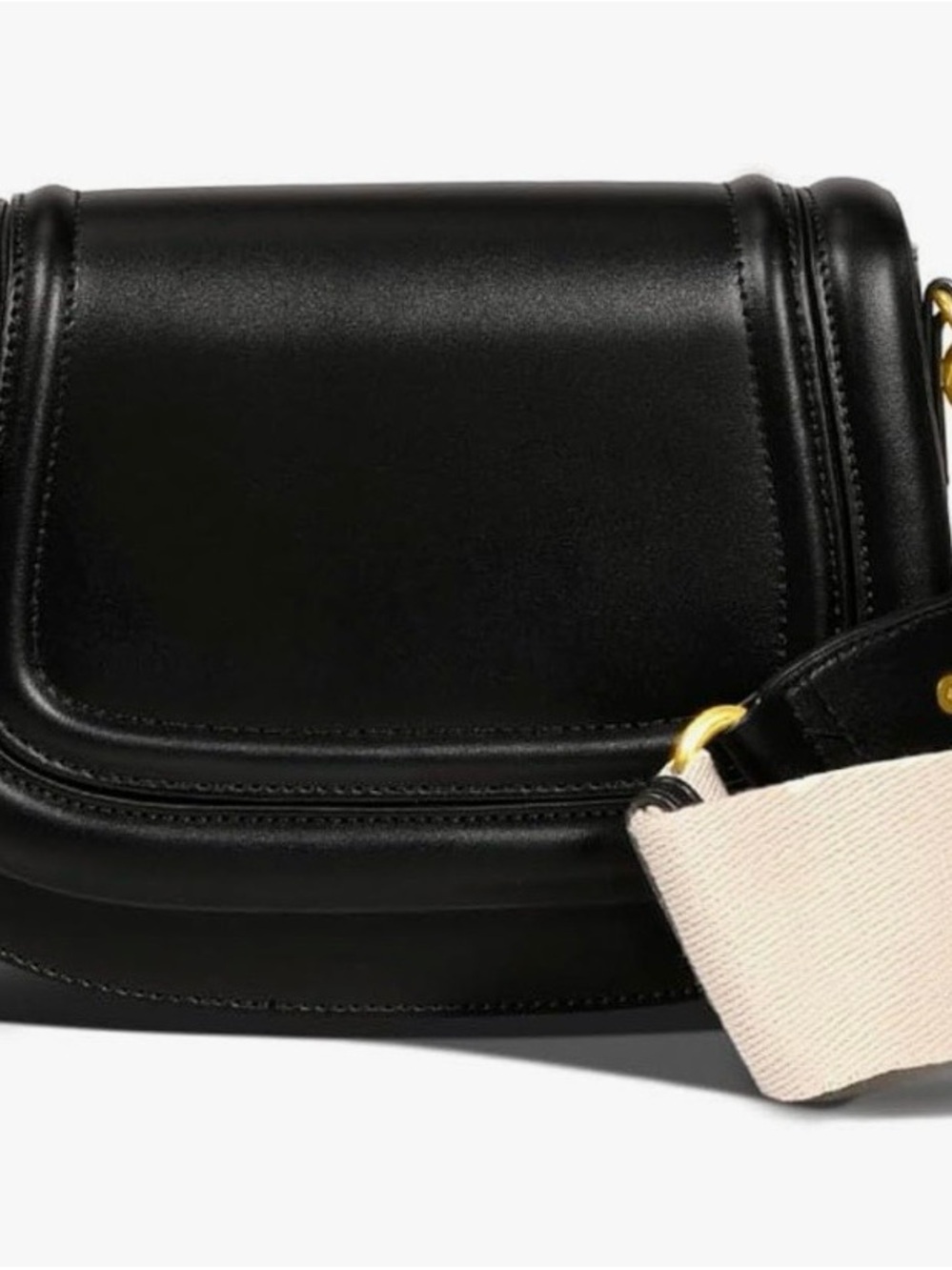 Classic Black Leather Saddle Crossbody Bag - Women